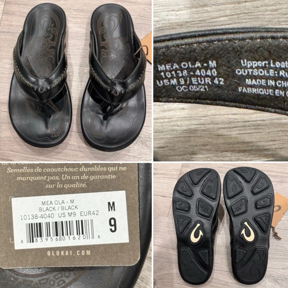 Olukai Mea Ola Men's Black Sandals Size 9